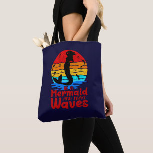 Vintage Retro Sunset Be a Mermaid Make Waves Tote Bag