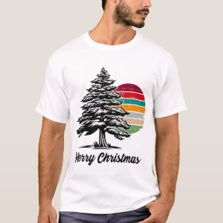 Vintage Retro Sunset Christmas tree design T-Shirt