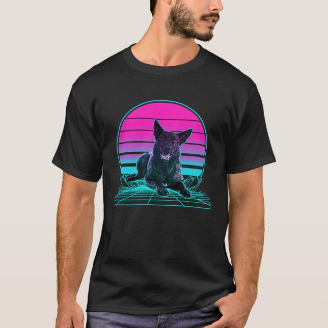 Vintage Retro Sunset Dutch Shepherd T-Shirt (Front)