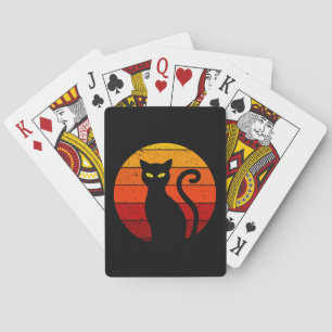 Vintage Retro Sunset Halloween Black Cat I Playing Cards