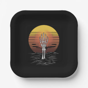Vintage Retro Sunset Halloween Zombie Hand Scary  Paper Plate