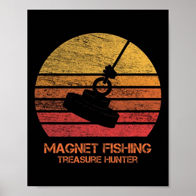 Vintage Retro Sunset Magnet Fishing  Poster (Front)