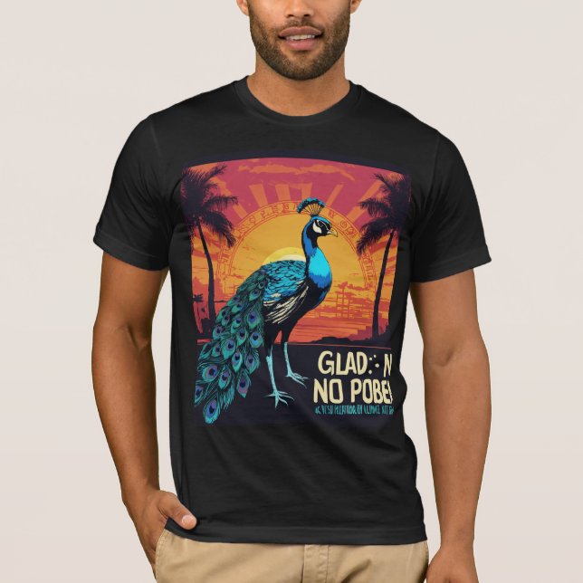 Vintage Retro Sunset Peacock Tee – “GLAD, NO PROBL (Front)