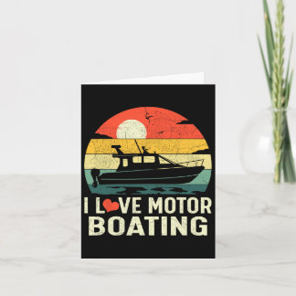 Vintage Retro Sunset Pontoon Boat I Love Motor Boa Card