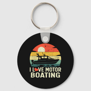 Vintage Retro Sunset Pontoon Boat I Love Motor Boa Keychain