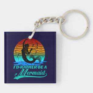 Vintage Retro Sunset Rather Be A Mermaid Keychain