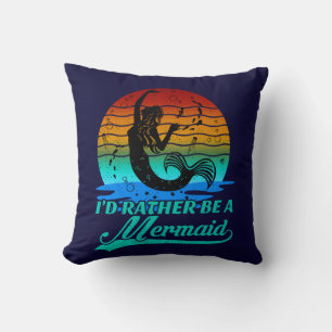 Vintage Retro Sunset Rather Be A Mermaid Throw Pillow