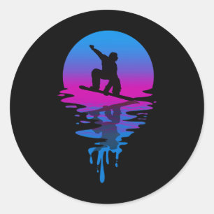 Vintage Retro Sunset Snowboarding Classic Round Sticker
