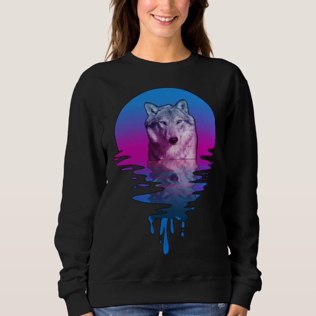 Vintage Retro Sunset Wolf Sweatshirt (Front)