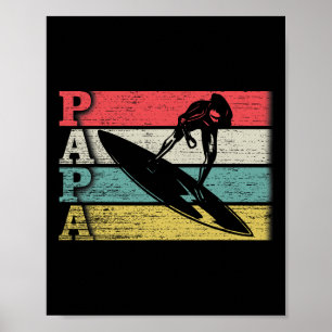 Vintage Retro Surfing Papa Surf Surfer Silhouette  Poster