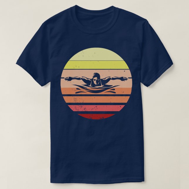 Vintage Retro Swim Skyscape Swimming T-Shirt (Design Front)