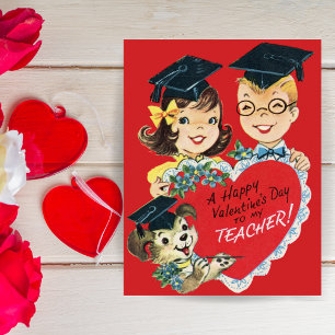Vintage Retro Teacher Custom Valentine's Day Holiday Card