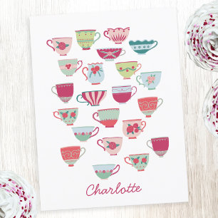 Vintage Retro Teacup Personalized Name Postcard