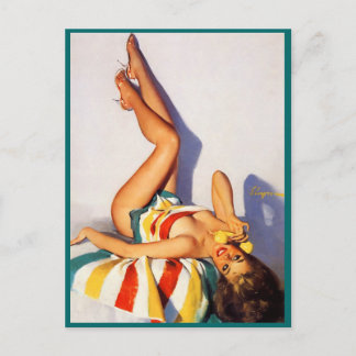 Vintage Retro telephone pin up Girl Postcard