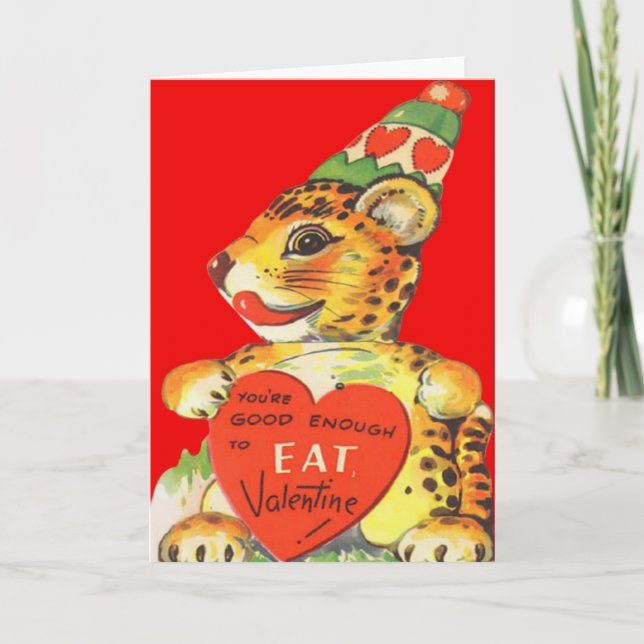 Vintage Retro Tiger Valentine Card (Front)