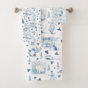Vintage Retro Toile Motif Chat Catnip Blanc Bleu