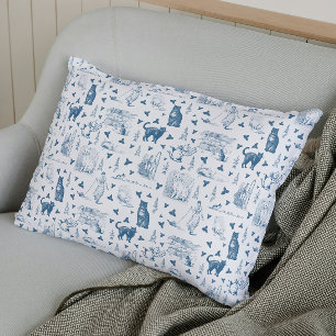 Vintage Retro Toile Pattern Cat Catnip White Blue Accent Pillow