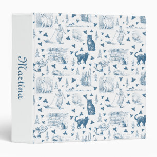 Vintage Retro Toile Pattern Cat Catnip White Blue Binder