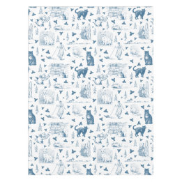 Vintage Retro Toile Pattern Cat Catnip White Blue Tablecloth