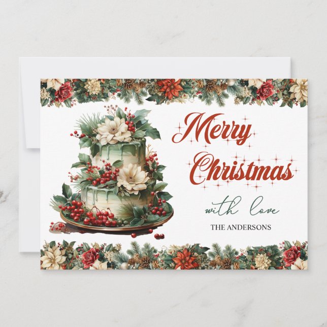Vintage retro traditional classic Christmas cake Holiday Card (Front)