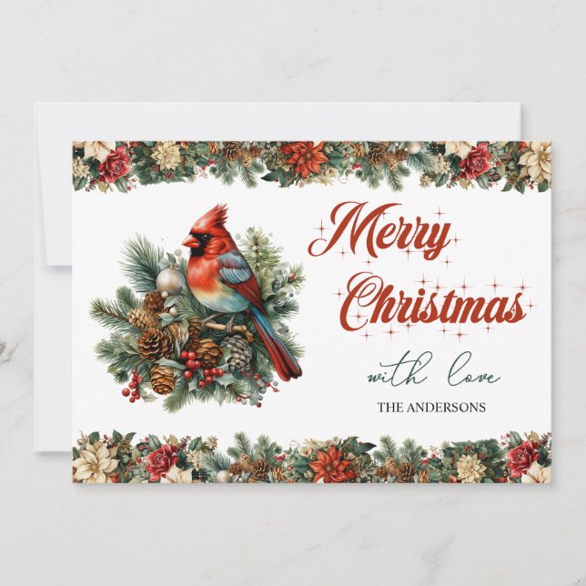 Vintage retro traditional classic red cardinal holiday card (Front)