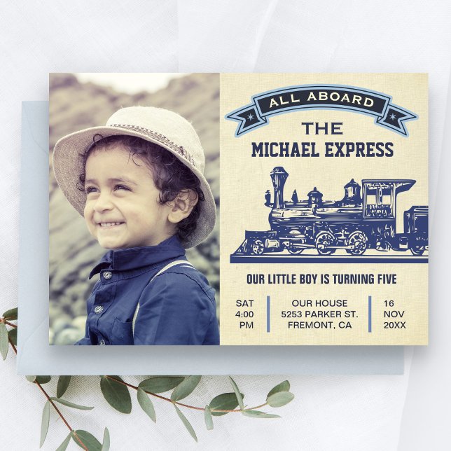 Vintage Retro Train Kids Birthday Party Invitation (Creator Uploaded)