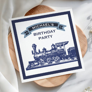 Vintage Retro Train Kids Birthday Party Paper Napkin
