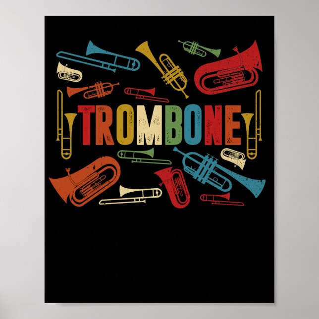 Vintage Retro Trombone Players Trombonist Poster (Front)