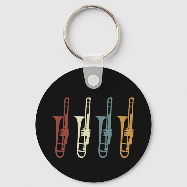 Vintage Retro Trombone & Trombonist Keychain (Front)