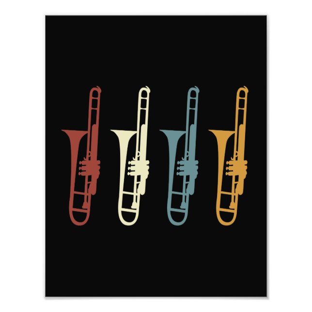 Vintage Retro Trombone & Trombonist Photo Print (Front)