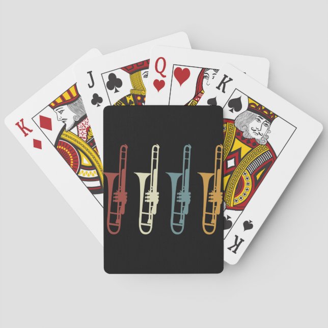 Vintage Retro Trombone & Trombonist Playing Cards (Back)