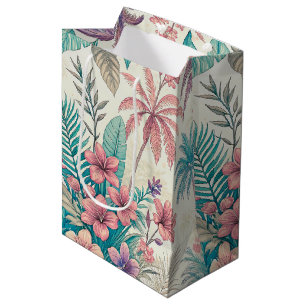 Vintage Retro Tropical Palm Tree & Floral Garden Medium Gift Bag