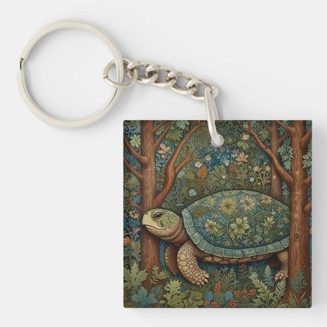 Vintage retro turtle bohemian boho woodland keychain (Front)