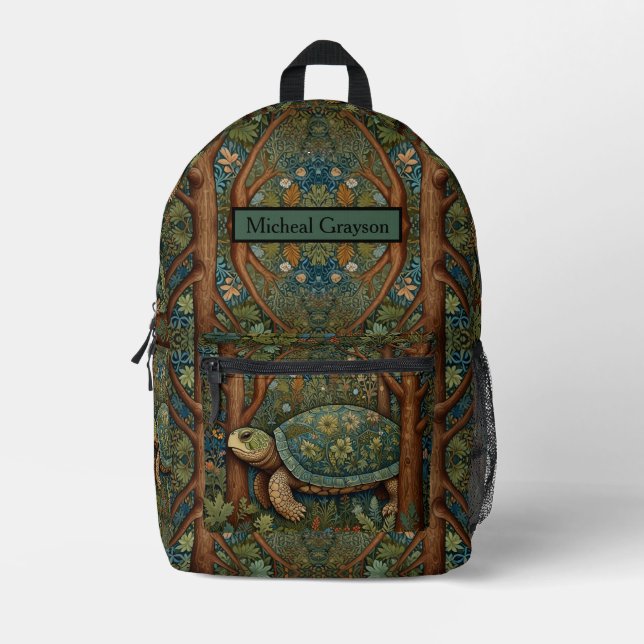 Vintage retro turtle bohemian boho woodland printed backpack (Front)