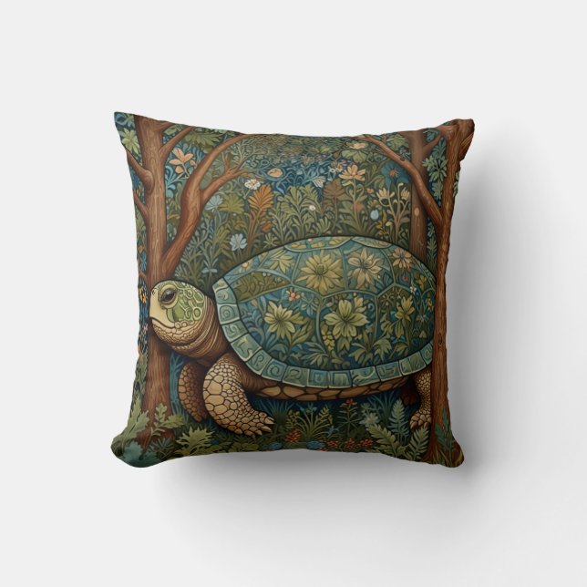 Vintage retro turtle bohemian boho woodland throw pillow (Front)