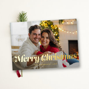 Vintage Retro Type Elegant Simple Photo Christmas Foil Holiday Card