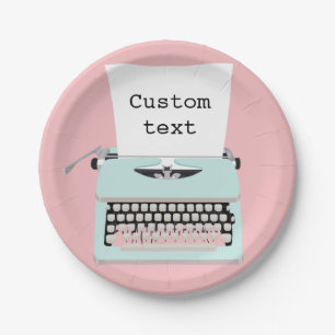 Vintage retro typewriter and paper design plate