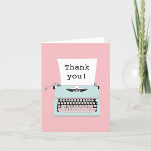 Vintage retro typewriter and paper design thank you card