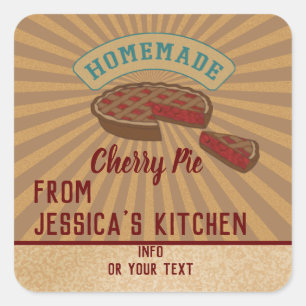 Vintage retro typography homemade cherry pie square sticker