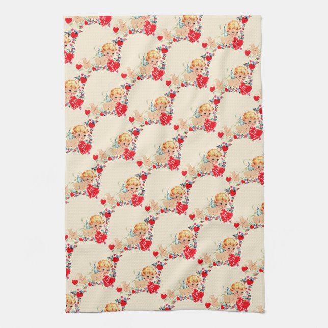 Vintage/Retro Valentine Cherub Kitchen Towel (Vertical)