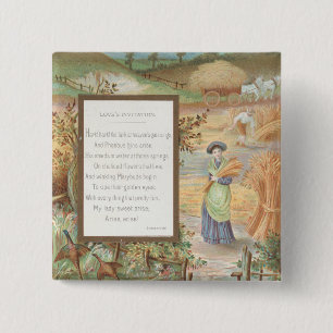 Vintage Retro Valentine, Country Farm Landscape 2 Inch Square Button