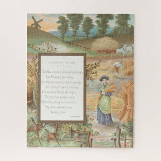 Vintage Retro Valentine, Country Farm Landscape Jigsaw Puzzle