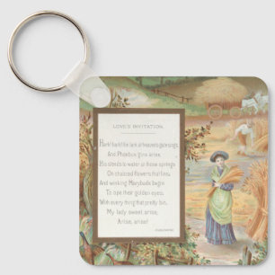 Vintage Retro Valentine, Country Farm Landscape Keychain