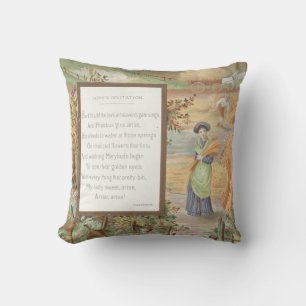 Vintage Retro Valentine, Country Farm Landscape Throw Pillow