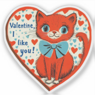 Vintage Retro Valentine Cute Cat I Like You