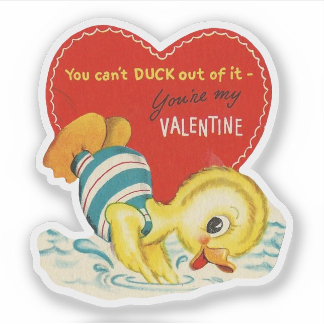 Vintage Retro Valentine Swimming Duck (Front)