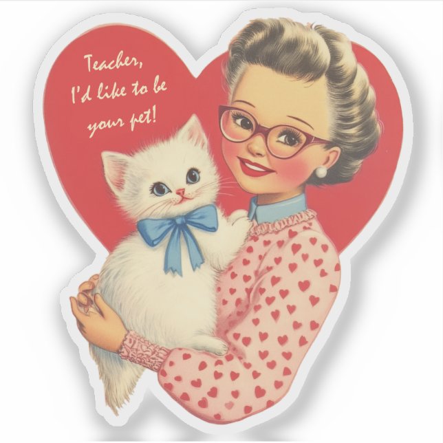 Vintage Retro Valentine Teacher's Pet Cat (Front)