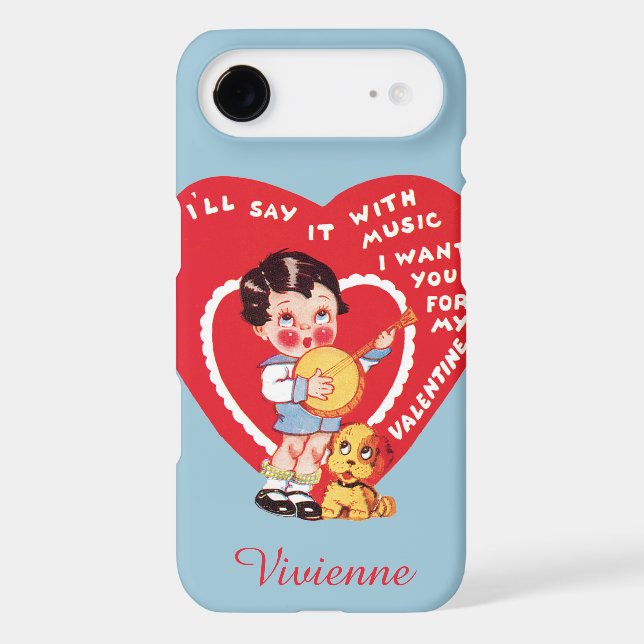 Vintage Retro Valentine's Day, Boy Music Banjo (Back)