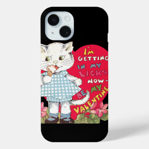Vintage Retro Valentine's Day Cat Eating Ice Cream iPhone 15 Case
