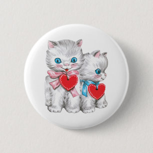 Vintage Retro Valentine's Day Cats, Cute Kitten 2 Inch Round Button